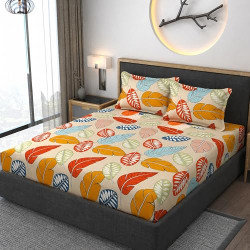 Image of Vaini Premium Heavy Cotton Flat Bedsheets with 2 King Size Pillow Covers || Double Bed 350 TC || 90 x 100 Inch King Size Flat || :- Colorfull Cordate