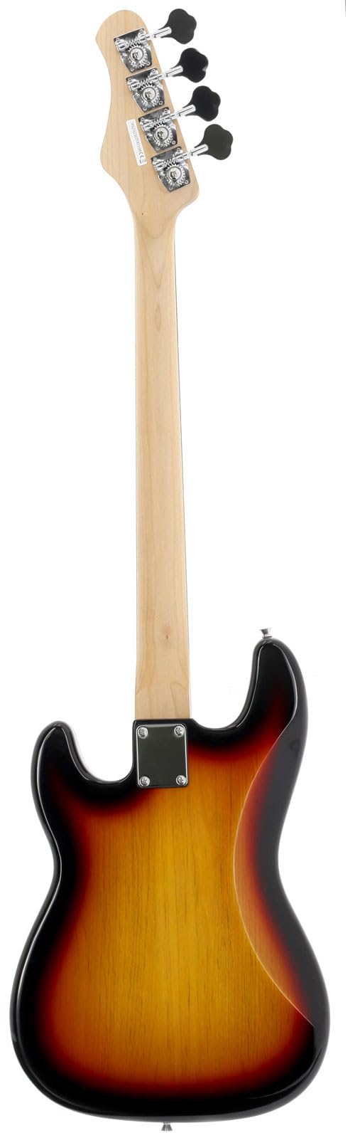Woodbrass PB100 Sunburst - Bass elettrico multiuso per principianti, corpo a forma di PB, frassino in acero, stile rock, pop, funk, blues, hard, jazz