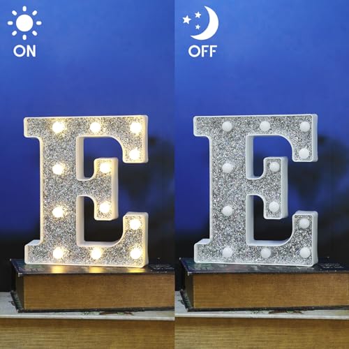 Image of Light Up Letters, Marquee Light Letter for Table Decorations, Glitter Light Up Signs for Prom, Events, or Engagement Party Decor, Featuring Alphabet & Number Lighted Letters, Letter E