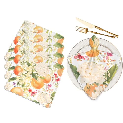 Yibeas Watercolor Orange Tree Cloth Napkins Dinner Table Napkin Flower Fruit Harvest...
