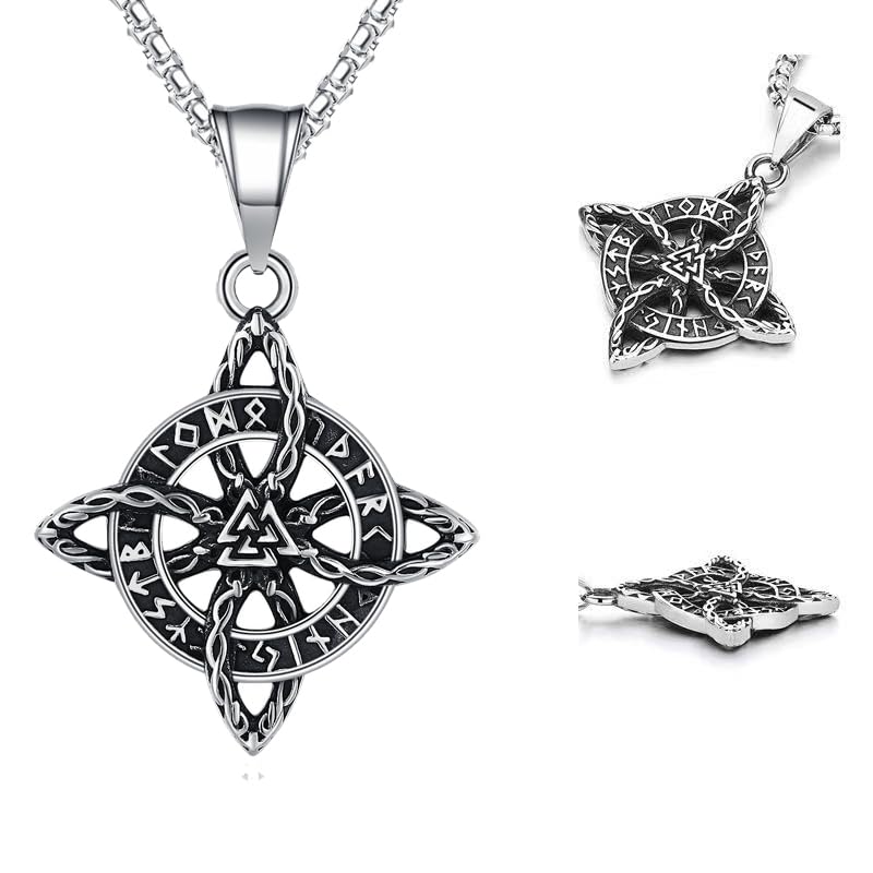 Witches Knot/Viking Rune Mannaz/Pentagram Necklace Amulet Pendant Jewelry Gifts for Women Men4