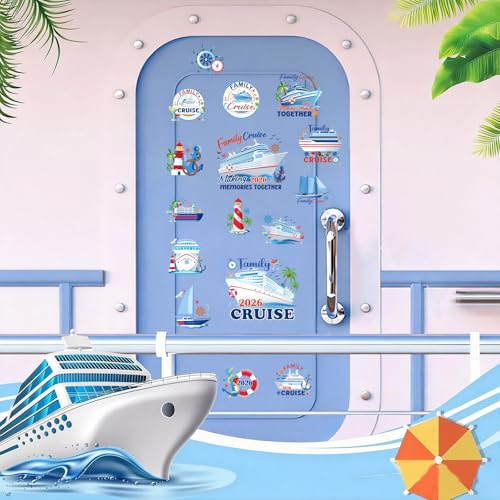 Image of Dazoratix Cruise Door Decorations Magnetic - 16 Pcs Family 2026 Ship Cabin Anchor Magnets Decor Funny Sea Navigation Stickers Fridge Refrigerator Decals for Summer Carnival Party Accessories Supplies