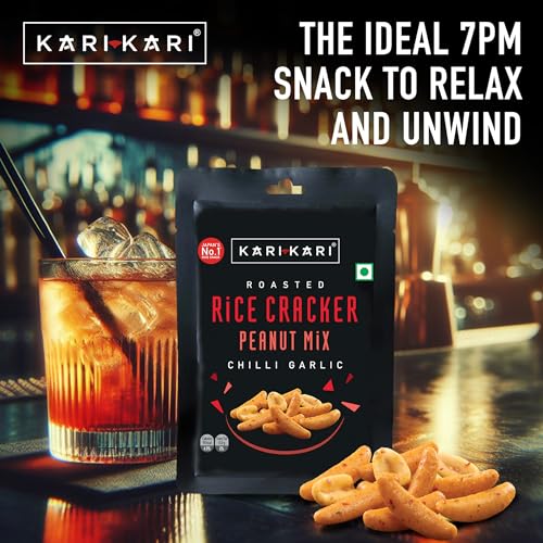 Image of Kari Kari Chilli Garlic Rice Cracker & Peanut Mix | Crunchy Japanese Snacks | Roasted, Non-Fried | Healthy | 100% Vegetarian | Party Munchies(20g x Pack of 18)