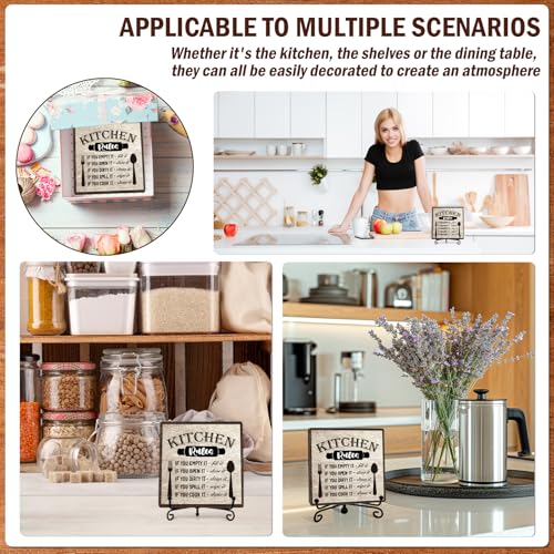 Image of DETIHO Funny Kitchen Sign, Rustic Kitchen Wooden Plaque With Metal Stand, Above Cabinet Decor for Home Restaurant Tabletop Decor Favors & Supplies - G06