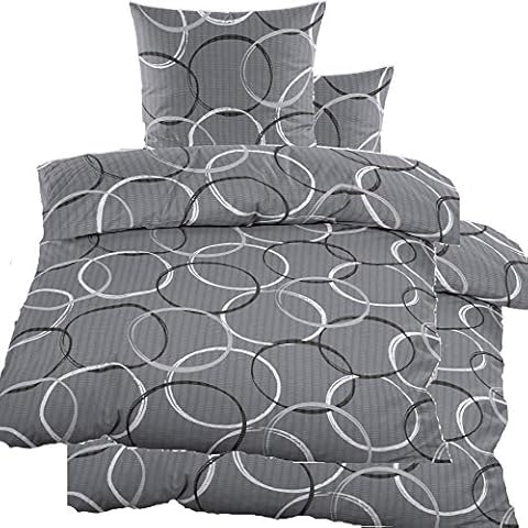 4-Piece Seersucker Bed Linen 2X 135 x 200 cm + 80 x 80 cm Grey Circles Non-Iron Microfibre (60332) Cover