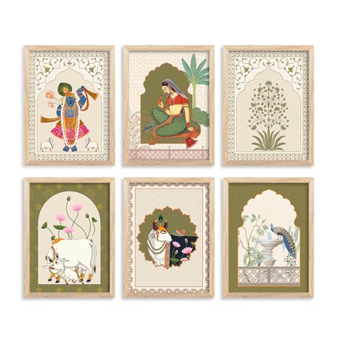 Image of Artifly - Pichwai art framed wall Painting for Living Room Bedroom Office Room Decor - Premium Pichwai Paintings for and Wall Decor (Design 4, 13x17 inch, Standard Packaging)