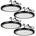 Viugreum 4 Pack LED High Bay Light 5000K 300W UFO High Bay Lights 31500LM with US Plug Commercial Bay Lighting for Barn Garage Warehouse Car Wash Shop UFO Lights Hanging Chain