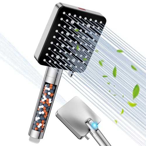 YEAUPE PRO Cabezal de ducha con filtro de agua dura, cabezales de ducha cuadrados de alta presión con lavado a presión para limpieza, 6+1 modos de pulverización para eliminar cloro residual (1 cabezal
