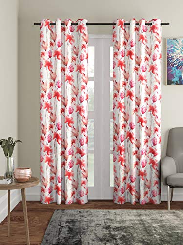 Image of Home Sizzler Abstract Flower 4 Piece Maroon Long Door Curtain, 9 feet