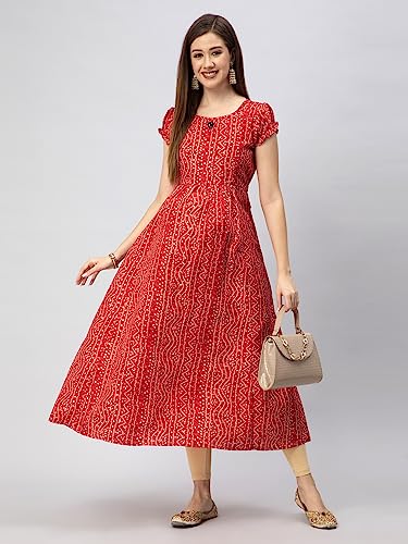 Image of CEE 18 Cotton Rayon A-Line Flared Maternity Feeding Kurti for Women with Zippers | Maxi Gown Dress for Women | Breastfeeding Dress for Mothers | Feeding Kurti for Women | Maternity Wear for Women