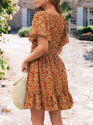 Image of UEAL Womens Cute Floral Smocked V Neck Flutter Sleeve Sundress with Pockets Casual Spring Summer Dresses for Women 2026