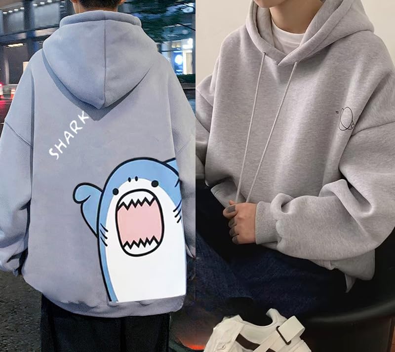 ZITEZHGO Plus Size Cute Shark Cartoon Streetwear Hoodie for Men Women Teen Boy Oversize Pullover Top Clothes3