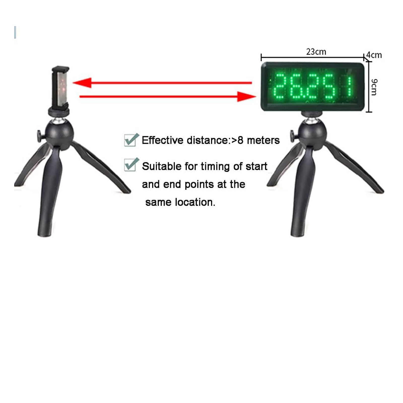 Reloj LED de 5 dígitos con trípode, temporizador de carreras portátil para punto de inicio y punto final, soporte ajustable, distancia efectiva > 8 m