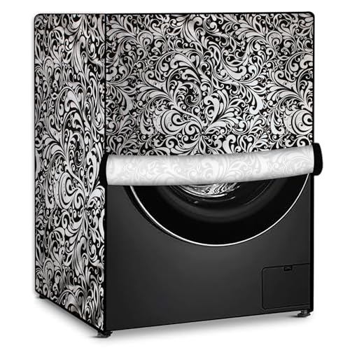 Image of Stylista Washing Machine Cover Compatible for Bosch 8 kg Front Load WAT24463IN Floral Pattern Black