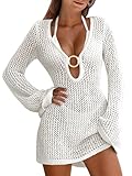 ANRABESS Women Beach Crochet Cover Ups Summer Knit Swimwear Mesh Bathing Suit Hollow Out Dress 2026 Vacation Swimsuit White Medium