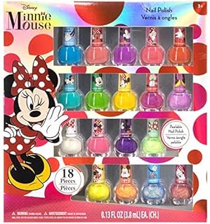 Disney Minnie Mouse - Townley Girl Non-Toxic Peel-Off Nail Polish Set for Girls, Glittery and Opaque Colors, Ages 3+ (18 Pieces)