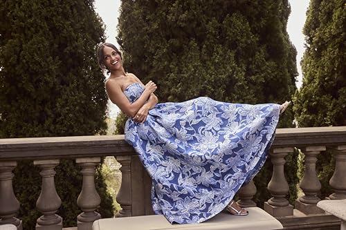 Image of Alex Evenings Women's Long Strapless Printed Jacquard Gown with Matching Shawl
