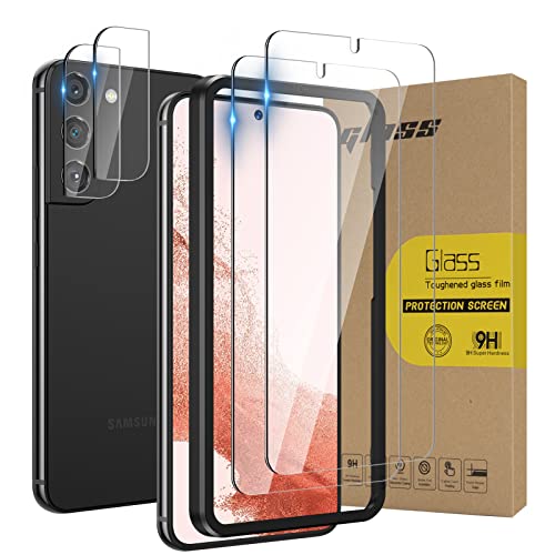 2+2 HWeggo Schutzfolie Kompatibel mit Samsung Galaxy S22 Panzerglas,2 Displayschutzfolien und 2 Kamera Panzerglas,9H Härte Panzerglasfolie,HD Klar Displayschutz Cover