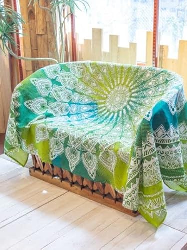 チャイハネ オルドマン マルチクロス エスニック アジアン ベッドカバー ソファカバー ヴィンテージ 曼荼羅 マンダラ ISAP01G6 グリーン