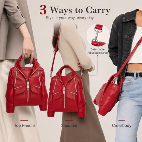 Image of Women Novelty Jacket Shaped Handbag Purse Y2K Punk Crossbody Shoulder Bag | Premium vegan PU leather. Fixed top handle for carrying & adjustable detachable strap for shoulder or crossbody styling.