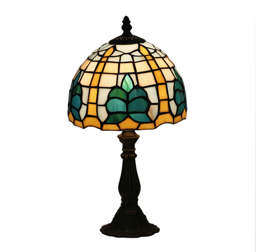 8-calowe lampy stołowe w stylu Retro Art Stained Glass'ego witrażowe lampy niebiesko-białe, ręcznie robione lampki nocne, lampy dzienne