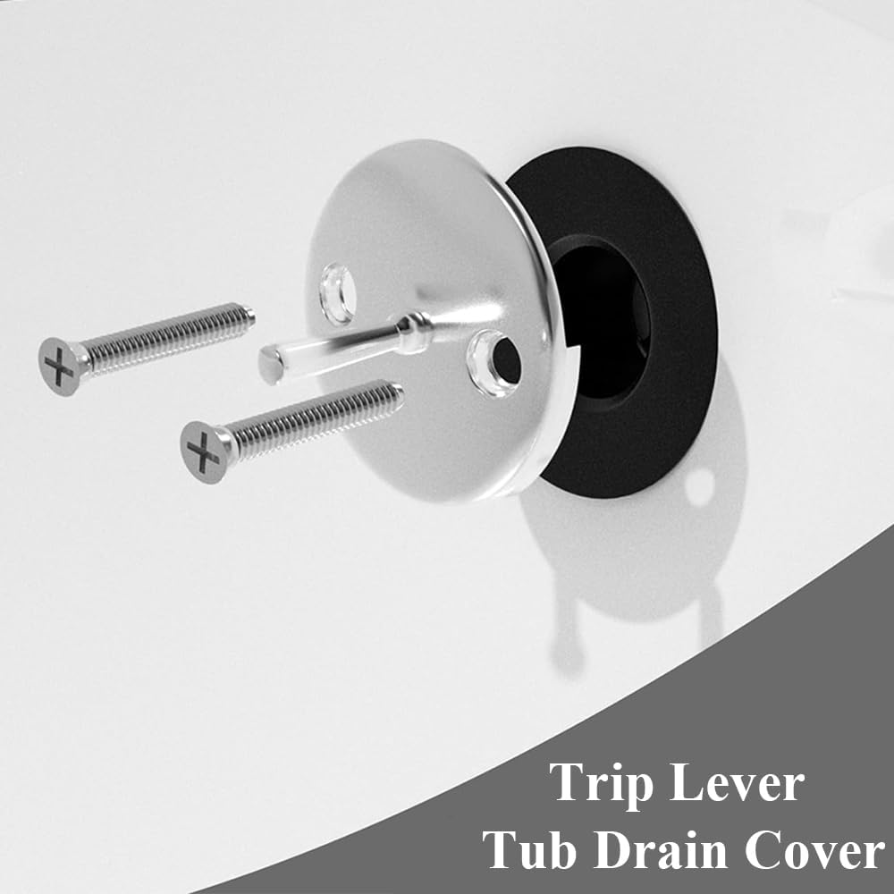 3-1/8 Inch Tub Overflow Drain Cover with Trip Lever, Stainless Steel Bathtub Drain Faceplate for Standard Tub Overflow Openings (Brushed Nickel)