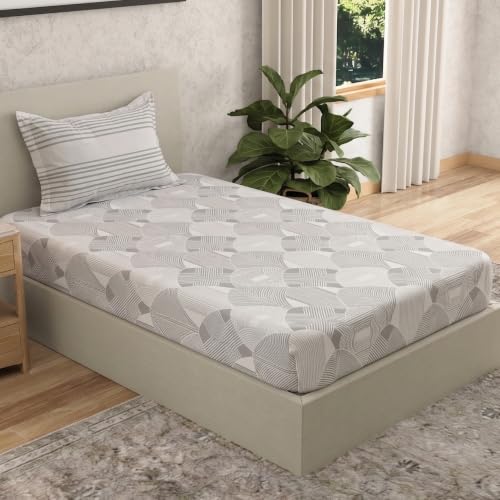 Image of Huesland by Ahmedabad Cotton 144 TC Bedsheet for Single Bed with 1 Pillow Cover | Grey & White
