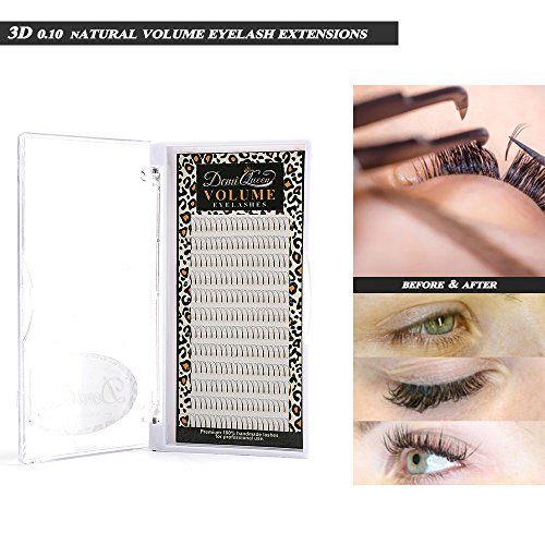 Demi Queen 3D Russian Premade Volume Fans Rapid Handmade Cluster Eyelashes Extensions 0.10mm (D Curl, 10mm)