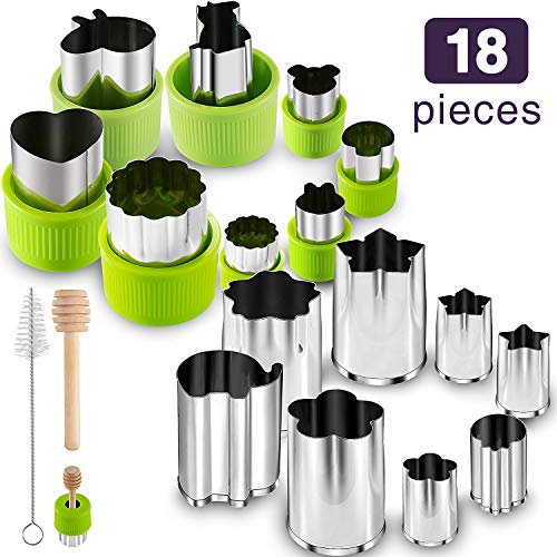 Gimars 18 Pcs Large + Mini Fruit & Vegetable & Cookie Cutters Shapes