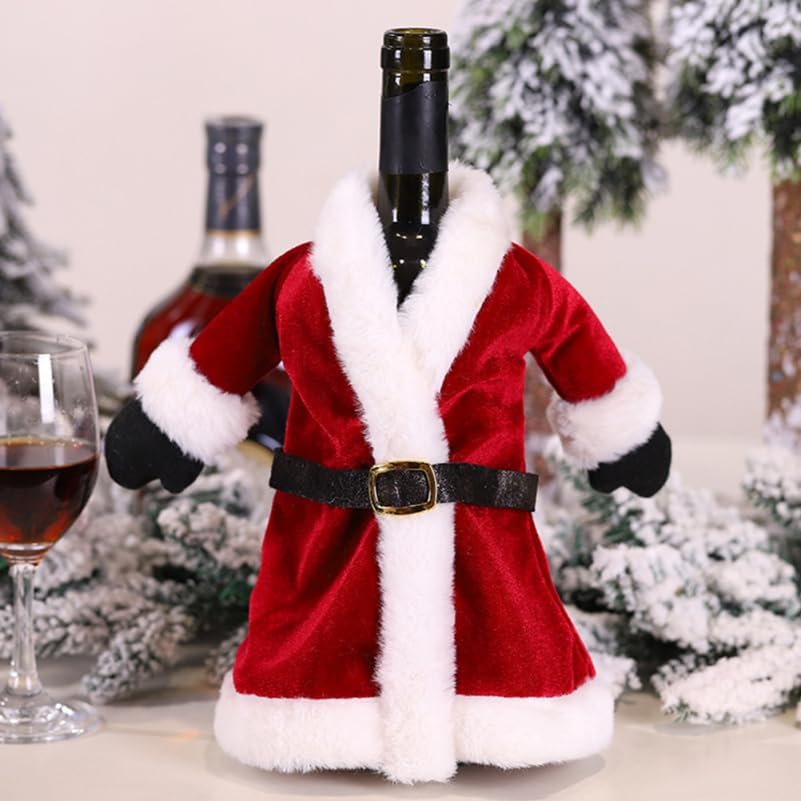 Cabilock Christmas Wine Bottle Cover, Creative Red Dress Style Bottle Decor, Suit Santa Wine Coat for Holiday Party Decoration image 4