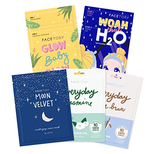 FaceTory Sheet Mask Set for Night Skin Care - Moisturizing, Calming, Soothing, Hyrating Sheet Masks