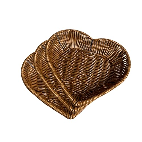 Wicker Bread Basket Handwoven Storage Basket for Fruit Basket Vegetables Cosmetics in Home Restaurant & Bakery (Heart-shaped 3Pack)