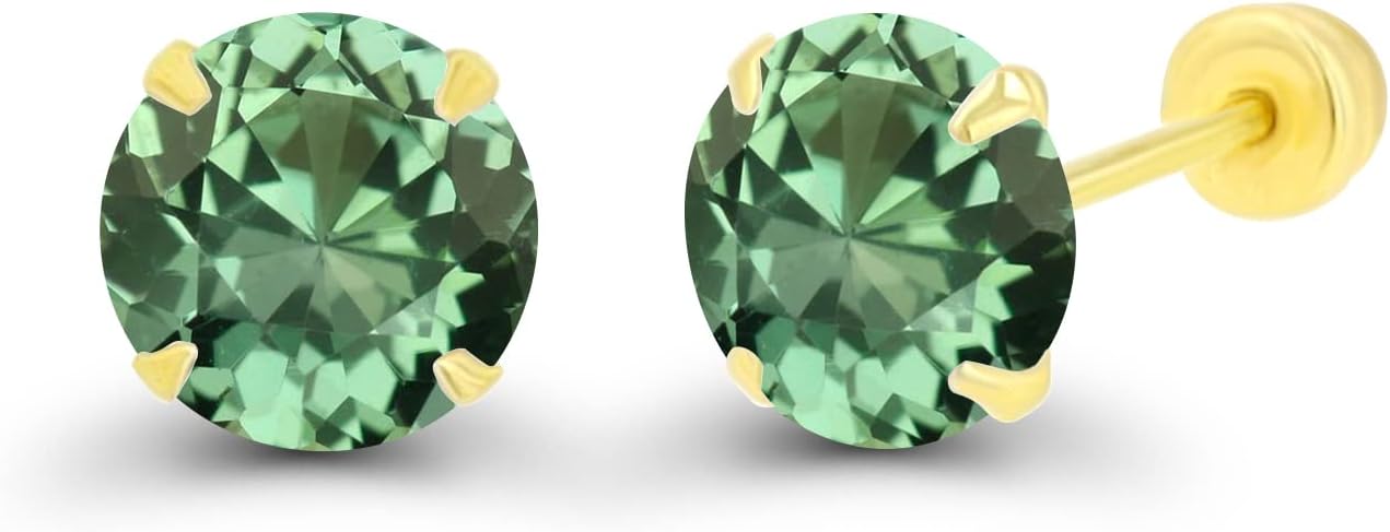 Solid 14k Gold Hypoallergenic 5mm Round Birthstone Solitaire Prong Set Screw Back Stud Earrings - Image 2