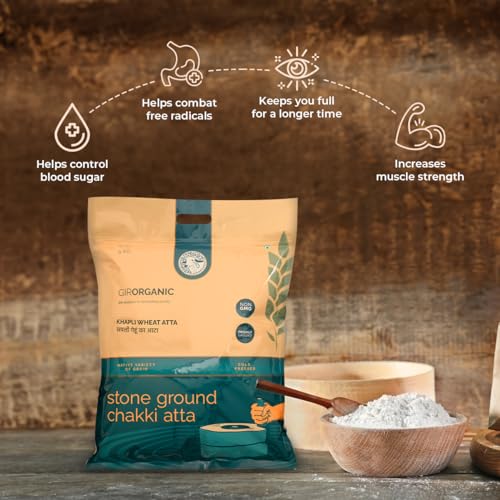 Image of GirOrganic Stoneground 5 kg Khapli Wheat Atta /Flour | Nutrient-Rich Flour for Sourdough, Rotis, and More | Organic, High Protein & Fiber, Sugar Control, Easy Digestion | 100% Whole Emmer Wheat