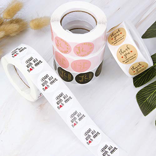Thank You Stickers Small Business - 5 Rolls 2500 Pieces Thank You Stickers Labels For Envelopes, Bubble Mailers And Gift Bags Packaging, 1 Inch，500 Pieces Each Roll #TOP5