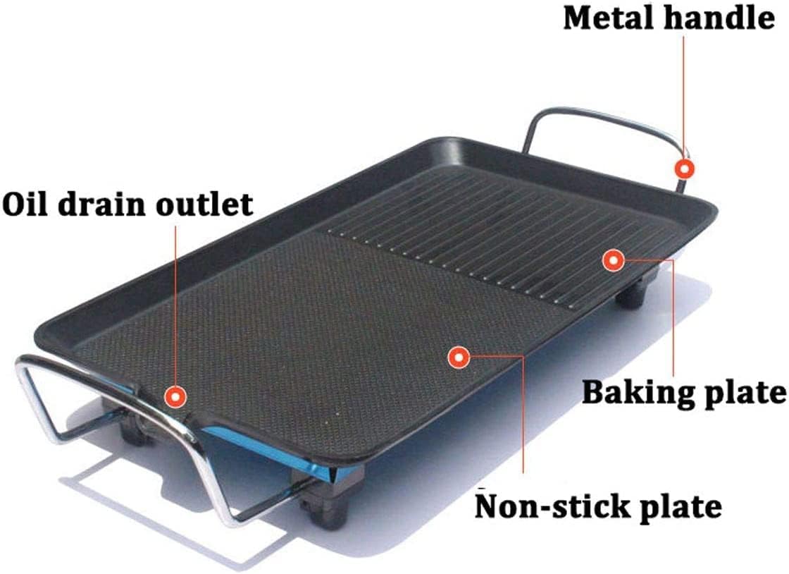 Portable Table BBQ Grilling Adjustable Temperature Control, with Barbecue Clip, Oil Brush Smoke Free Electric Barbecue Grill Drip Tray
