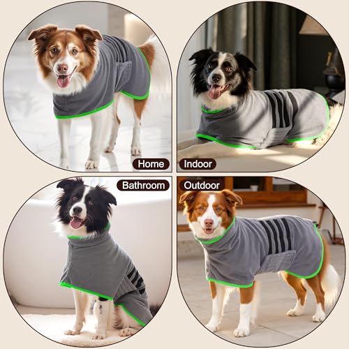 HezzLuv Bademantel für Hunde, Microtuch aus Mikrofaser für Mittelgroße und größere Tiere - Grau, Schnelles Trocknen, Super Saugfähig, perfekt für Hunde und Katzen (Grün, M)