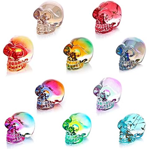 1" Crystal Skull Statues 10 Pcs Gemstone Carving Skull Statue Hand Carved Human Skeleton Figurines Head Bone Natural Crystal Skull Sculpture,Pocket Crystal Figurine Sculpture Colorful Stones Decor Cover