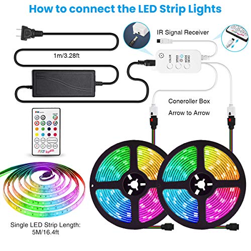 Elfeland LED Strip Lights 32.8FT/10M 300 LEDs IP65 5050 RGB Strip Lights Music Sync Color Changing Rope Lights Flexible Tape Light Kit with APP Controller for Bedroom Home Kitchen