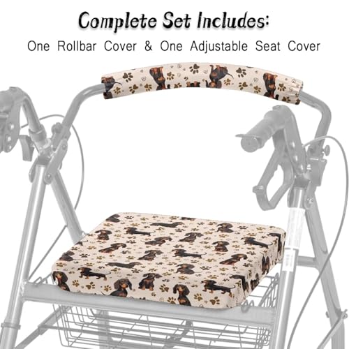 Image of Dachshund Soft Seat Covers for Rollator Walker, Universal Backrest and Seat Covers, Adjustable Rollator Accessories for Seniors