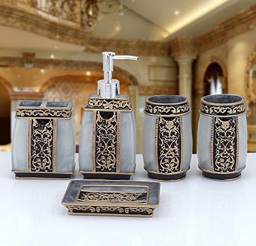 YIYIDA Bathroom set Country Style Resin 5pcs Bathroom Accessories Set Soap Dispenser Toothbrush Holder Tumbler Soap Dish