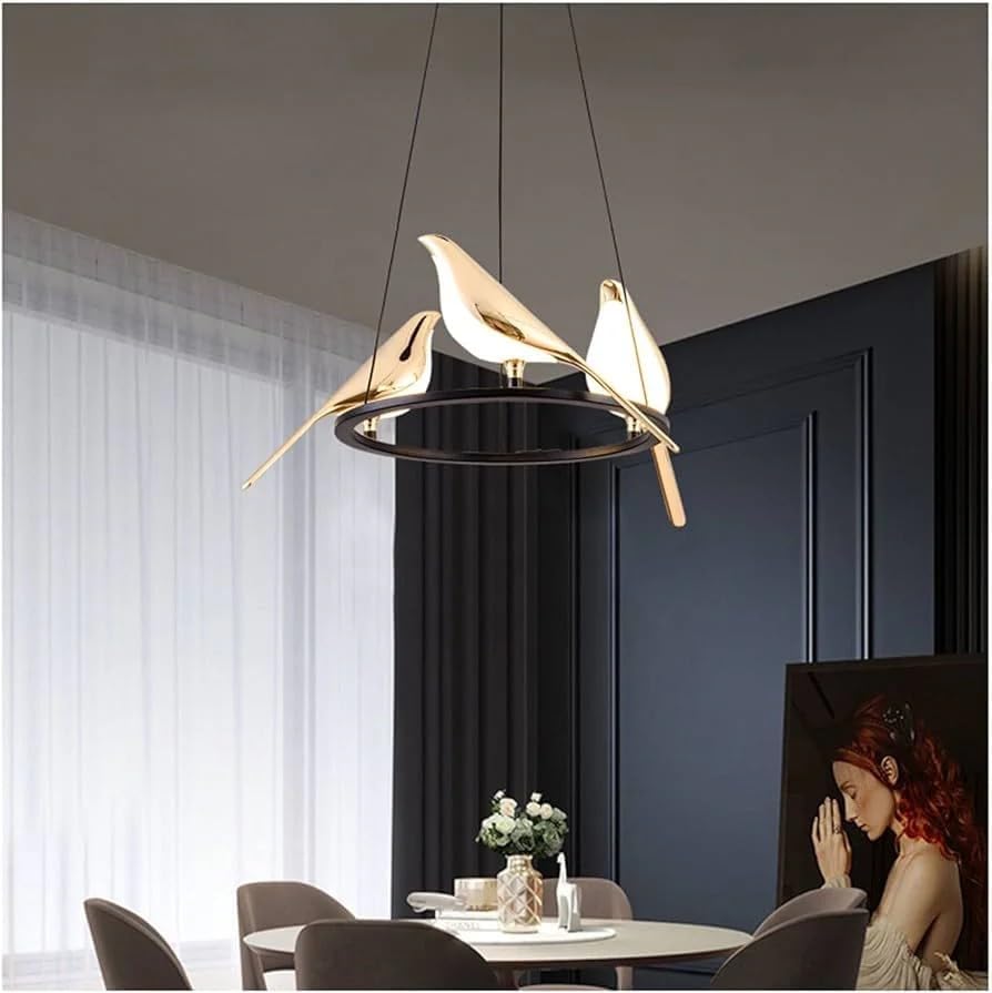 Image of Three Golden Bird 3 Color LED Pendant Lamp for Dining Table, Bedroom & Living Room Hanging Ceiling Light for Home, Cafe, Restaurant & Bar (Three Bird Pendant LAMP)