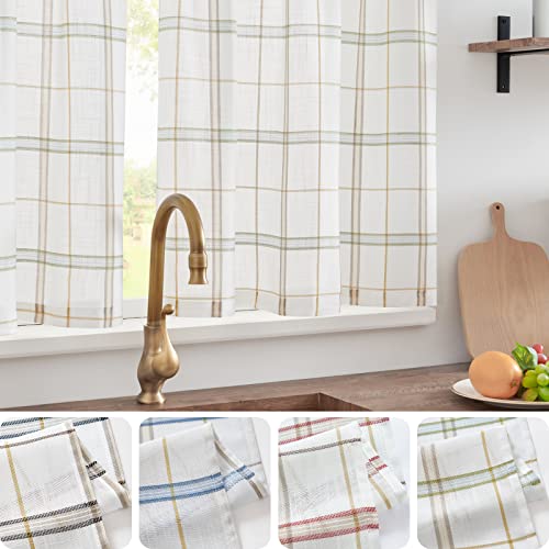 Jinchan Check Kitchen Curtains 36 Inch Buffalo Plaid Sheer Tier Curtains Gingham Checkered Cafe Curtains Classic Farmhouse Woven Drapes For Living Room Rv Green And Taupe Striped On Off White 2 Panels #TOP1