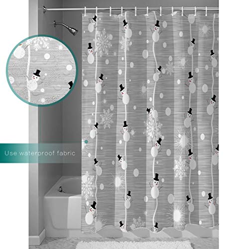 Libaoge White Shower Curtain Sets Winter Snowman And Shiny Snowflake Grey Soap Free Waterproof Fabric Polyester Shower Curtain - Come With Hooks 72" W X 72" H #TOP2