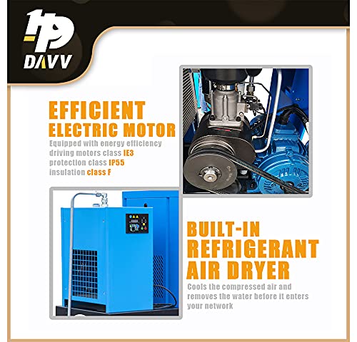 Hpdavv Total Rotary Screw Air Compressor With Asme Tank & Refrigerated Dryer - 20Hp/ 15Kw - 80Cfm/ 150Psi - 230 V/ 3-Phase/ 60Hz - 80 Gallon All-In-One Side Industrial Air Compressed System #TOP2