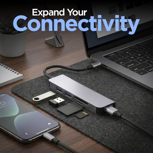 Image of UNIGEN 5-in-1 Multiport USB Hub with Dual USB-C & A Connector | High-Speed Transfer | USB 3.0 & 2.0 Ports | SD /TF Card Reader| Multiport Adapter for Windows, Mac, Linux, iPad