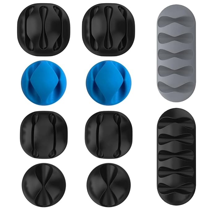 FLORICAN Set of 10 Cable Organiser, Cable Protector & Wire Organizer Clips for Cables, Reusable Cable Organizer for Desk, WFH Accessories, Multipurpose Silicone Adhesive Hooks