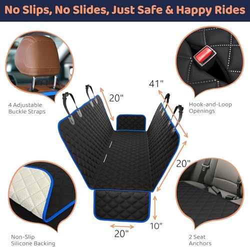 Image of Dog Car Seat Cover for Back Seat, Waterproof Hammock for Car, SUV & Truck, Non-Slip Backseat Cover for Dogs, Heavy-Duty Dog Hammock Style Seat Protector Pets. (Royal Blue, 41 inchx59 inch)