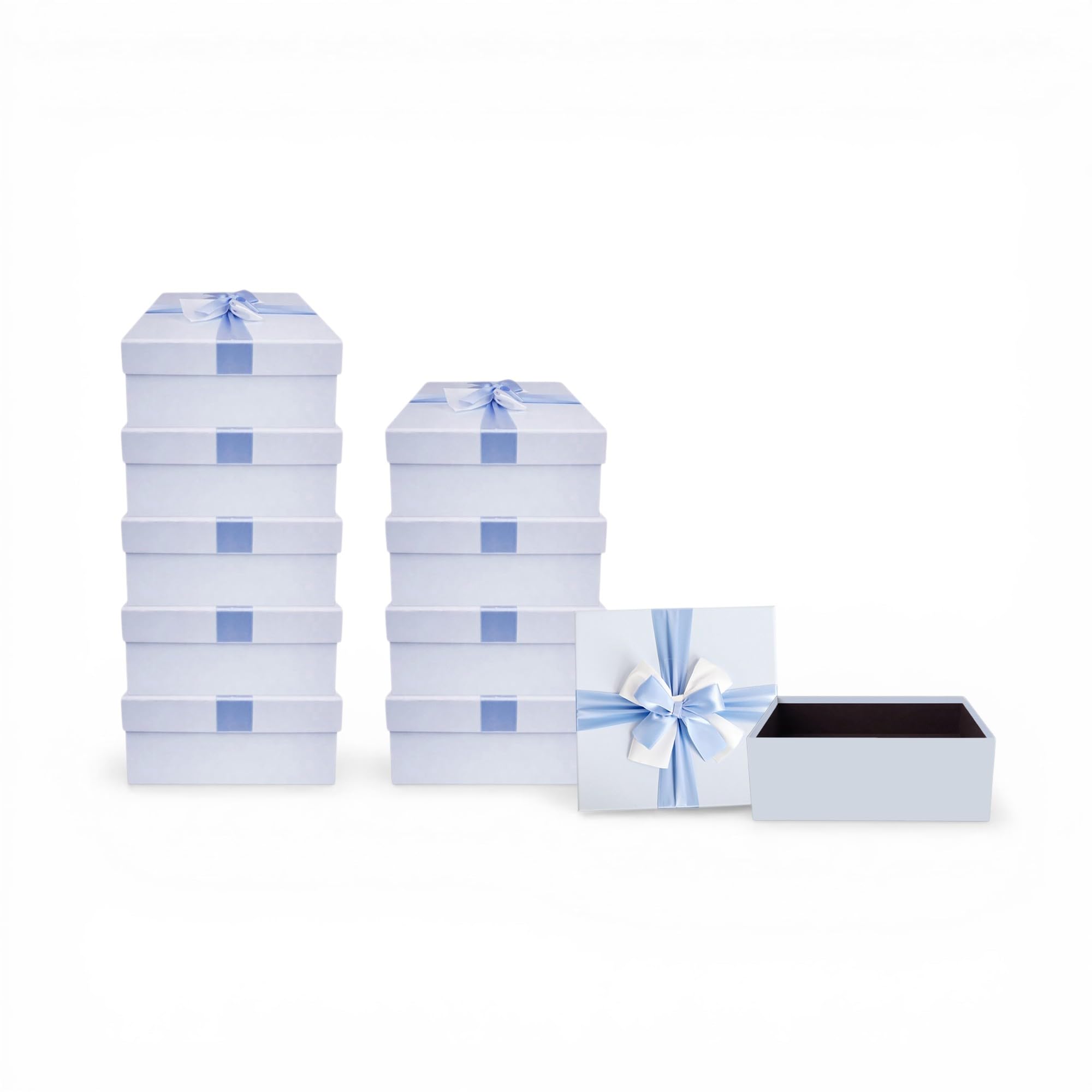 Emartbuy Pack of 10 Baby Blue Rigid Gift Box with Ribbon 15 x 15 x 6.5 cm