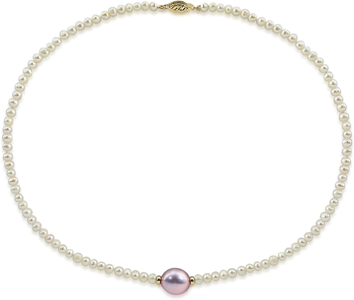 14k Yellow Gold 12-13 mm, 4.0-5.0 mm Baroque Lavender and White Freshwater Cultured Pearl Necklace, 18"